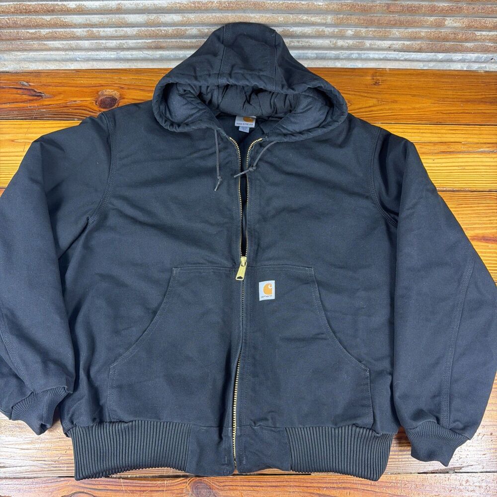 Carhartt Jacket Mens Large Black Duck Canvas Quilt Lined Made In USA J140 BLK